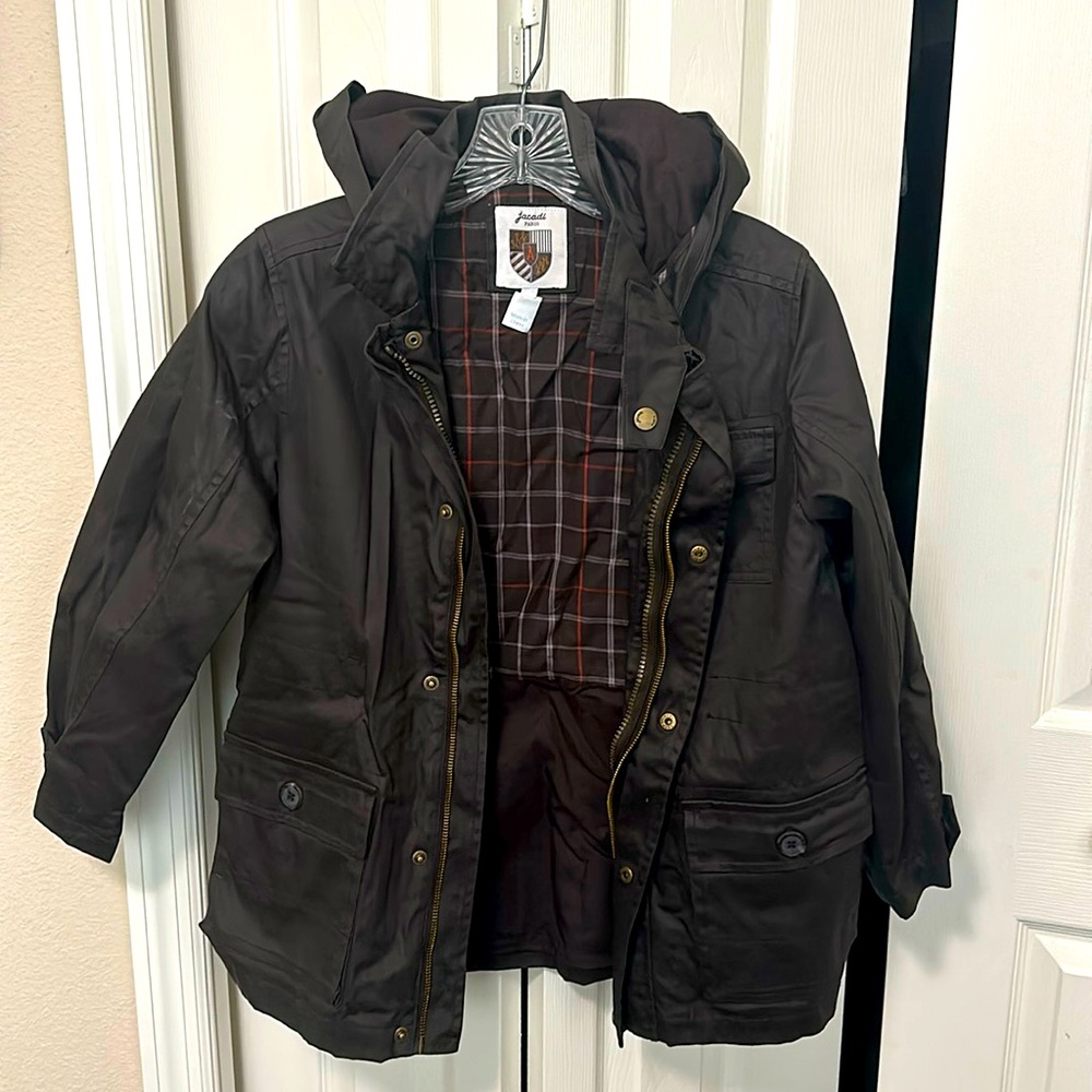 Jacadi | Hooded olive brown waxed jacket size 10A